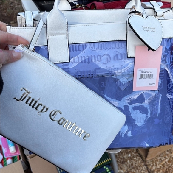 Juicy Couture White and Blue Tote Bag With Matching Cosmetic Bag - Picture 8 of 8